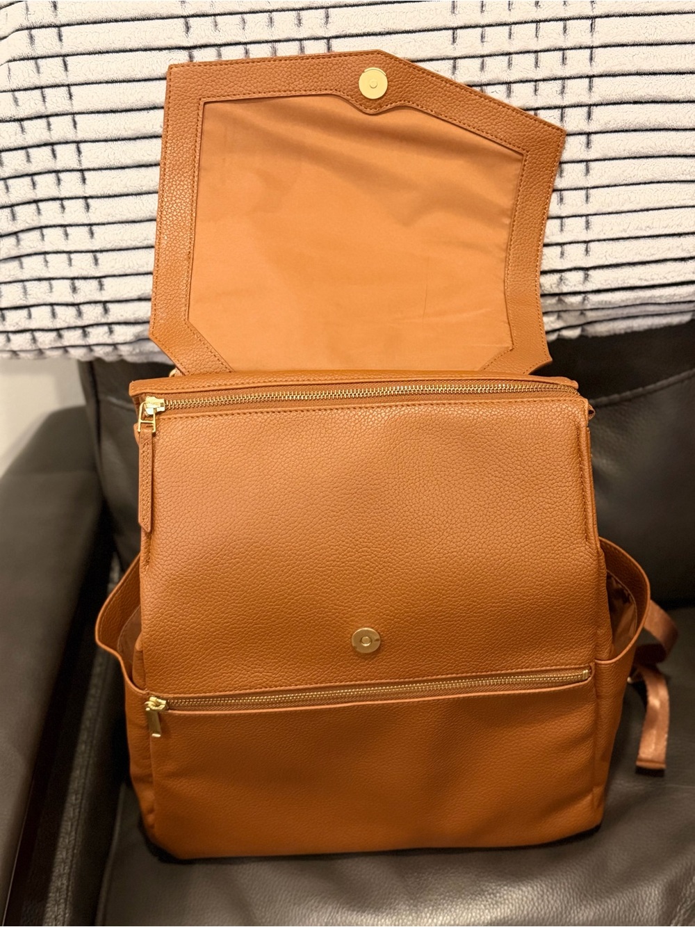 Freshly Picked Classic Diaper Bag ll Cognac Vegan Leather Baby Bag - Picture 6 of 13
